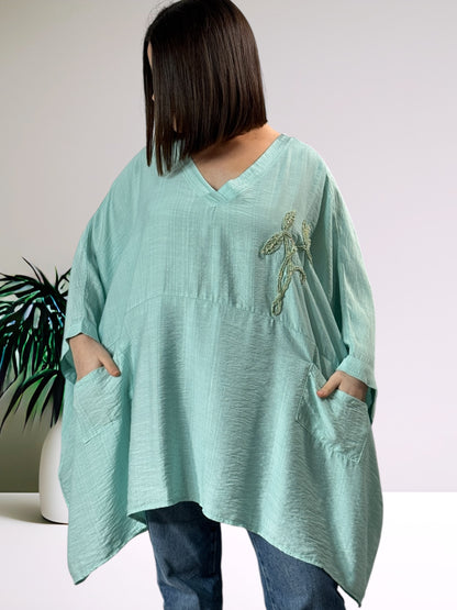 MORGANE - TUNIQUE OVERSIZE LAGON JUSQU'A LA TAILLE 58/60