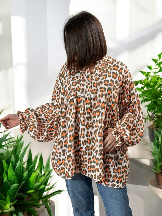 LAURA - BLOUSE OVERSIZE LEOPARD EN COULEUR EN COTON JUSQU'A LA TAILLE 54