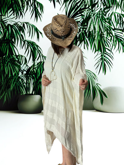 NINON - TUNIQUE OVERSIZE BLANC CASSE EN LIN ET COTON JUSQU'A LA TAILLE 54