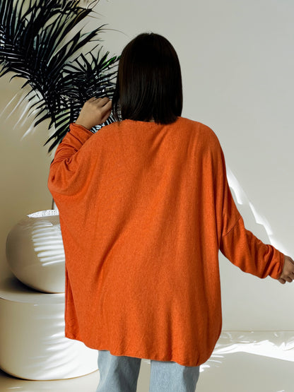 CAPRIO - PULL ORANGE EN MAILLE FLUIDE JUSQU'A LA TAILLE 54