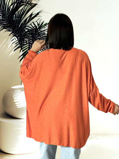 CAPRIO - PULL ORANGE EN MAILLE FLUIDE JUSQU'A LA TAILLE 54