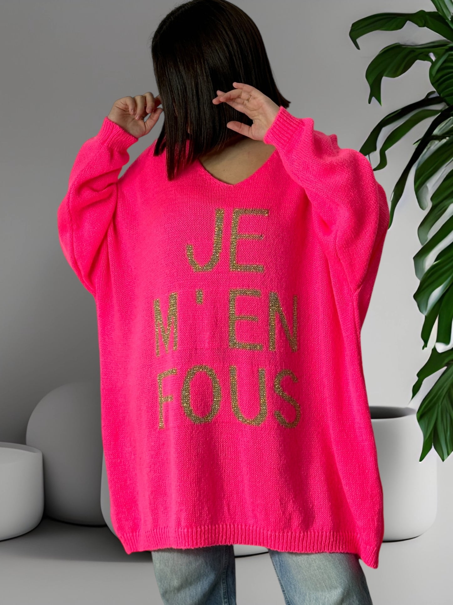 JE M'EN FOUS - PULL OVERSIZE FUCHSIA JUSQU'A LA TAILLE 56