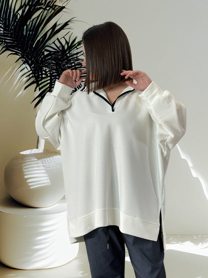 PAULIN - SWEAT OVERSIZE BLANC COL RAYE JUSQU'A LA TAILLE 54/56