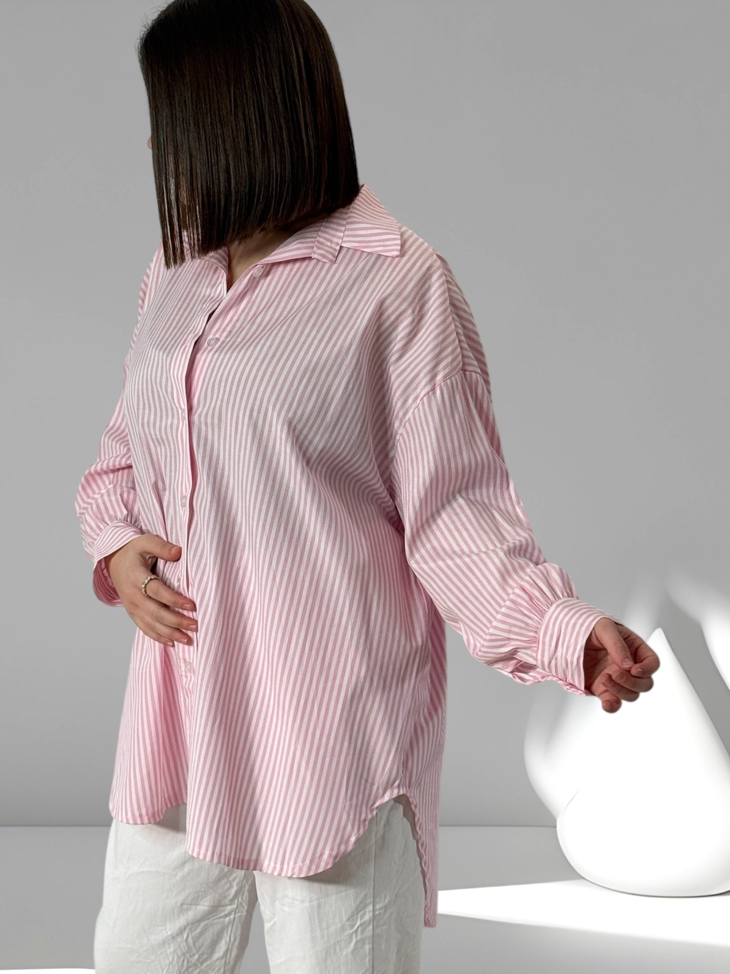 BABETH - CHEMISE ROSE A RAYURE JUSQU'A LA TAILLE 52/54