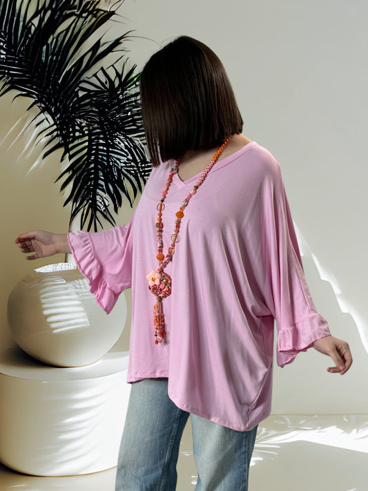 TINA - T-SHIRT OVERSIZE ROSE JUSQU'A LA TAILLE 60