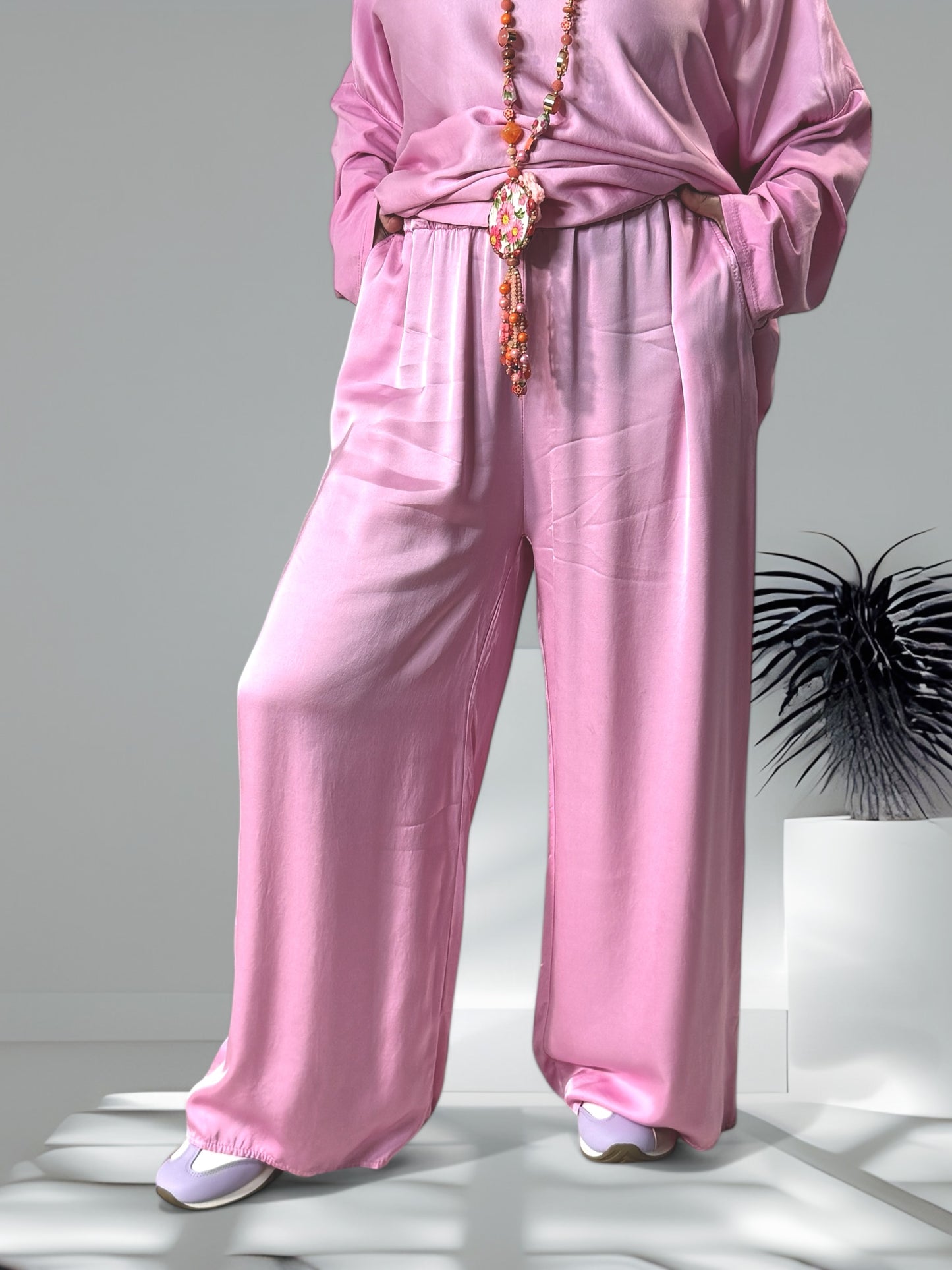 SIENNA - ENSEMBLE TUNIQUE ET PANTALON  FLUIDE ROSE OVERSIZE JUSQU'A LA TAILLE 46