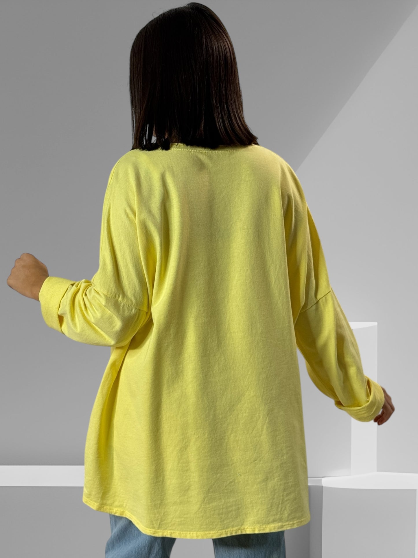 CORALINE - T-SHIRT JAUNE EN COTON OVERSIZE JUSQU'A LA TAILLE 52