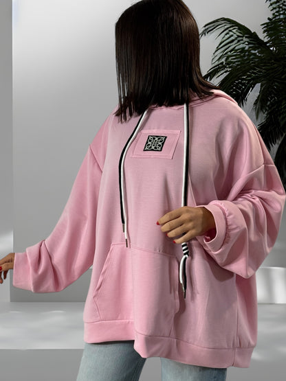 RAPHAELO - SWEAT OVERSIZE ROSE A CAPUCHE JUSQU'A LA TAILLE 54/56