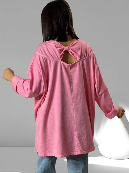 DELICE - T-SHIRT ROSE EN COTON OVERSIZE JUSQU'A LA TAILLE 52/54