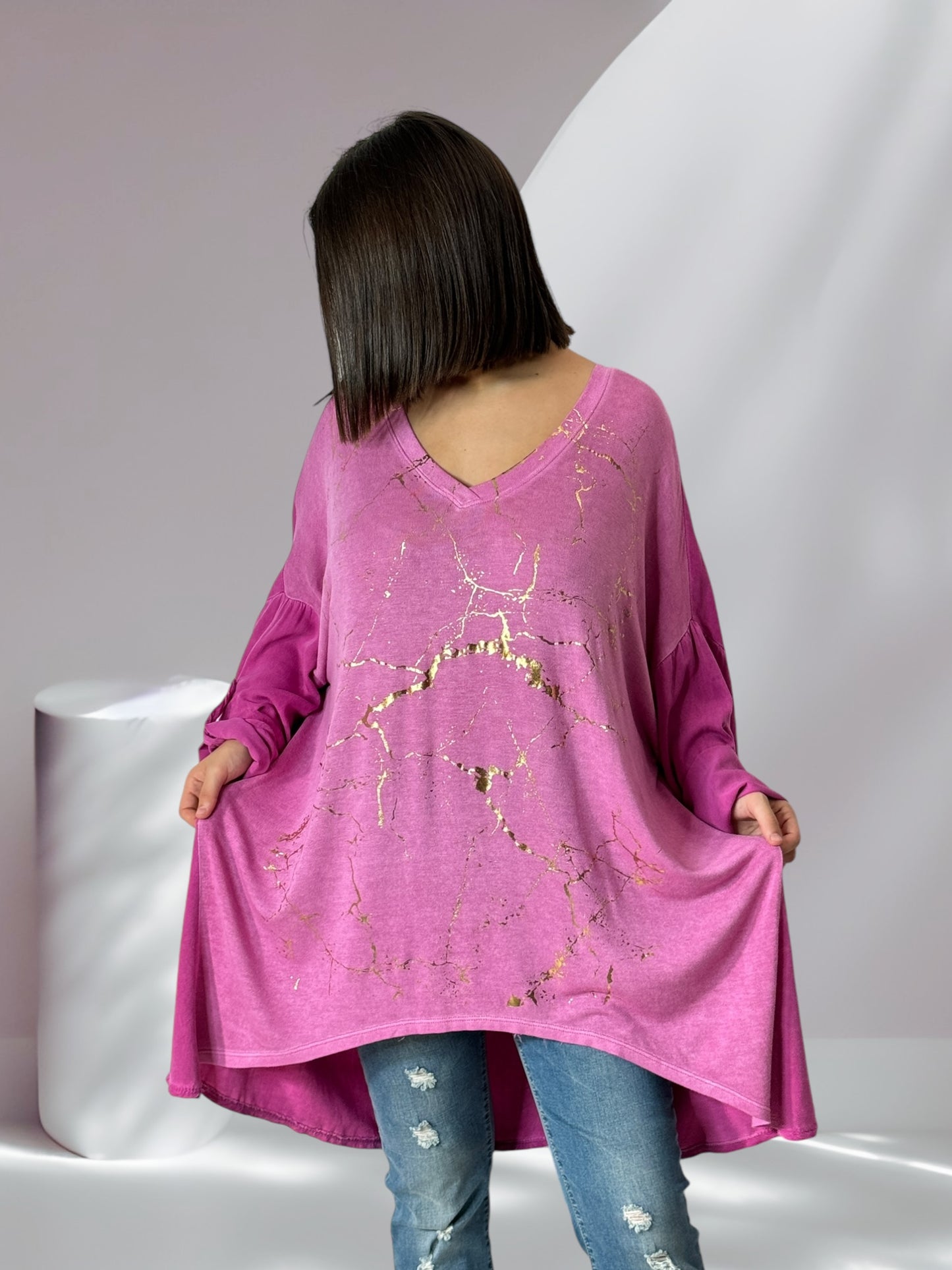 DANITO - TUNIQUE ROSE OVERSIZE FLUIDE JUSQU'A LA TAILLE 56