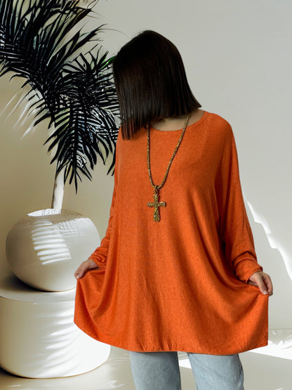 CAPRIO - PULL ORANGE EN MAILLE FLUIDE JUSQU'A LA TAILLE 54