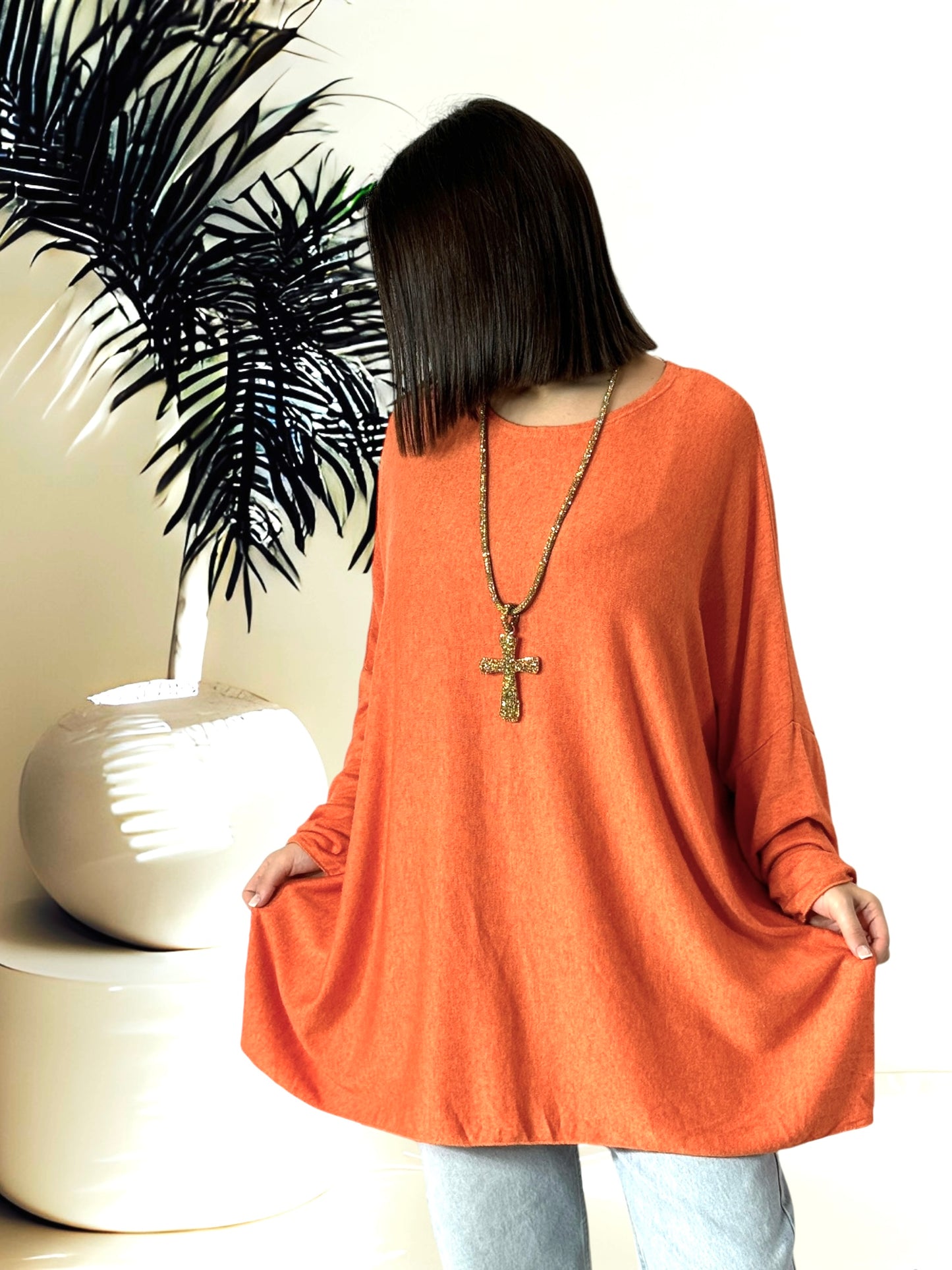 CAPRIO - PULL ORANGE EN MAILLE FLUIDE JUSQU'A LA TAILLE 54