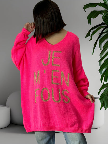 JE M'EN FOUS - PULL OVERSIZE FUCHSIA JUSQU'A LA TAILLE 56