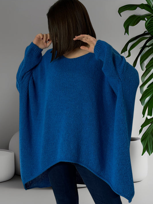 VICTORIA- PULL OVERSIZE BLEU JUSQU'A LA TAILLE 56/58