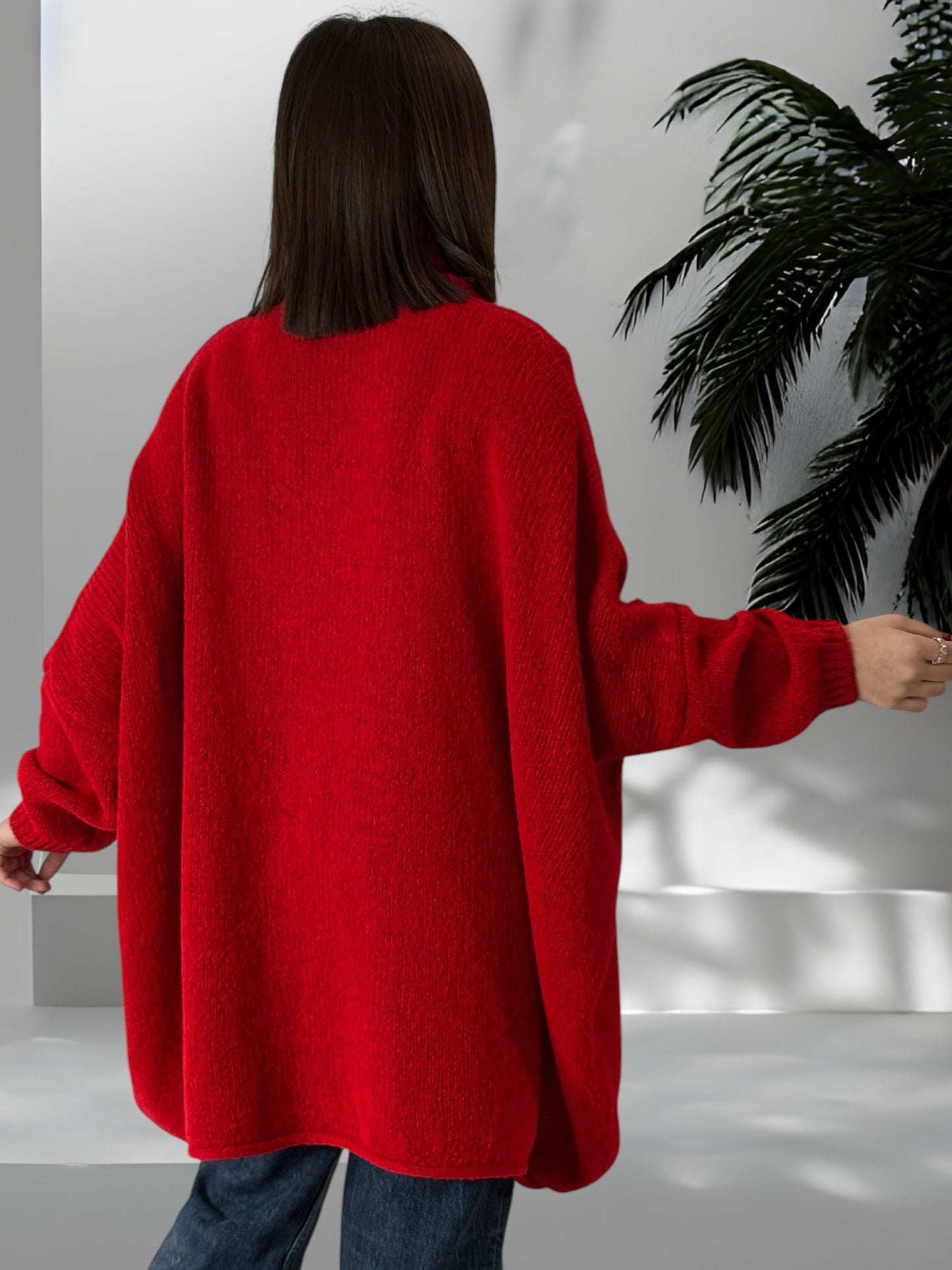 LISON- PULL COL ROULE OVERSIZE ROUGE JUSQU'A LA TAILLE 56/58