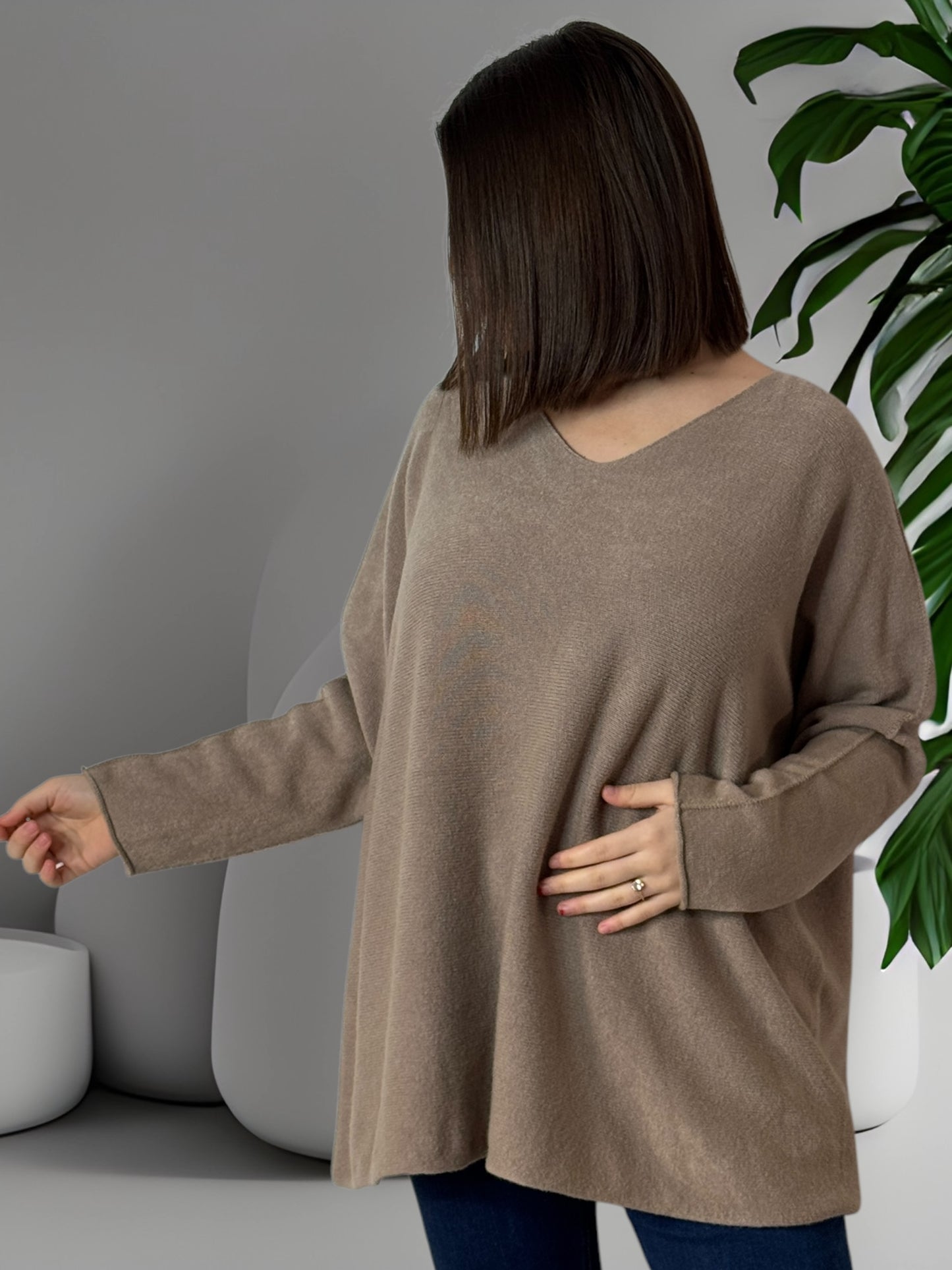 BONNY - PULL OVERSIZE TAUPE JUSQU'A LA TAILLE 54