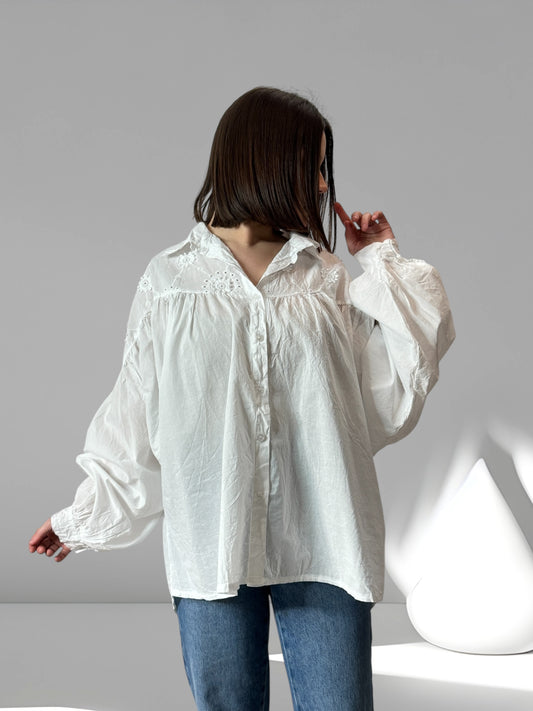 ZOE - BLOUSE BLANCHE OVERSIZE EN COTON JUSQU'A LA TAILLE 52/54