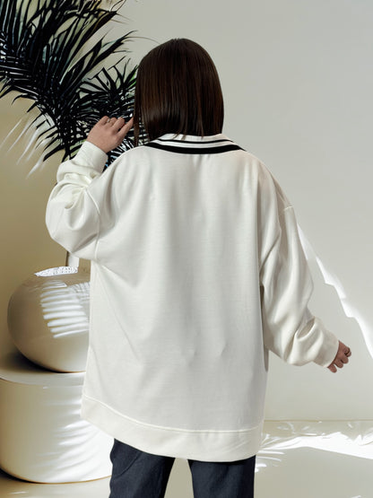 PAULIN - SWEAT OVERSIZE BLANC COL RAYE JUSQU'A LA TAILLE 54/56