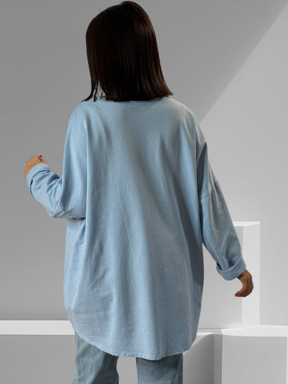 CORALINE - T-SHIRT BLEU CIEL EN COTON OVERSIZE JUSQU'A LA TAILLE 52