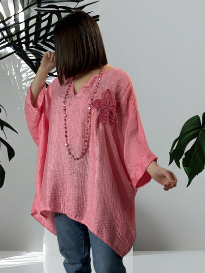 KATHY - TUNIQUE OVERSIZE ROSE JUSQU'A LA TAILLE 56