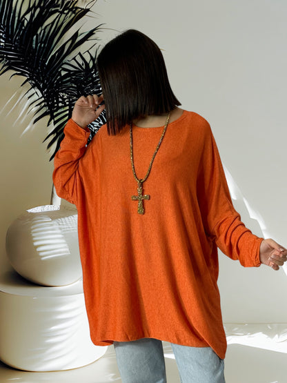 CAPRIO - PULL ORANGE EN MAILLE FLUIDE JUSQU'A LA TAILLE 54