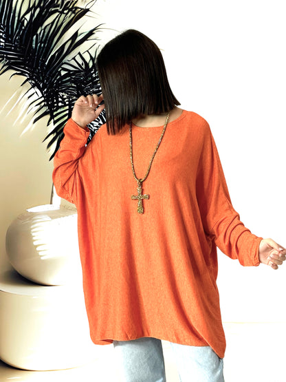 CAPRIO - PULL ORANGE EN MAILLE FLUIDE JUSQU'A LA TAILLE 54