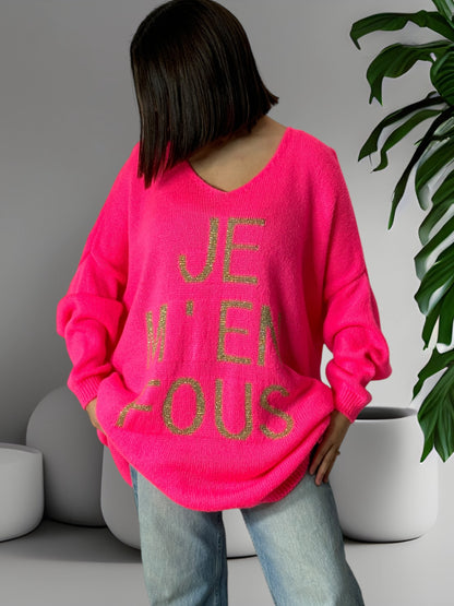 JE M'EN FOUS - PULL OVERSIZE FUCHSIA JUSQU'A LA TAILLE 56