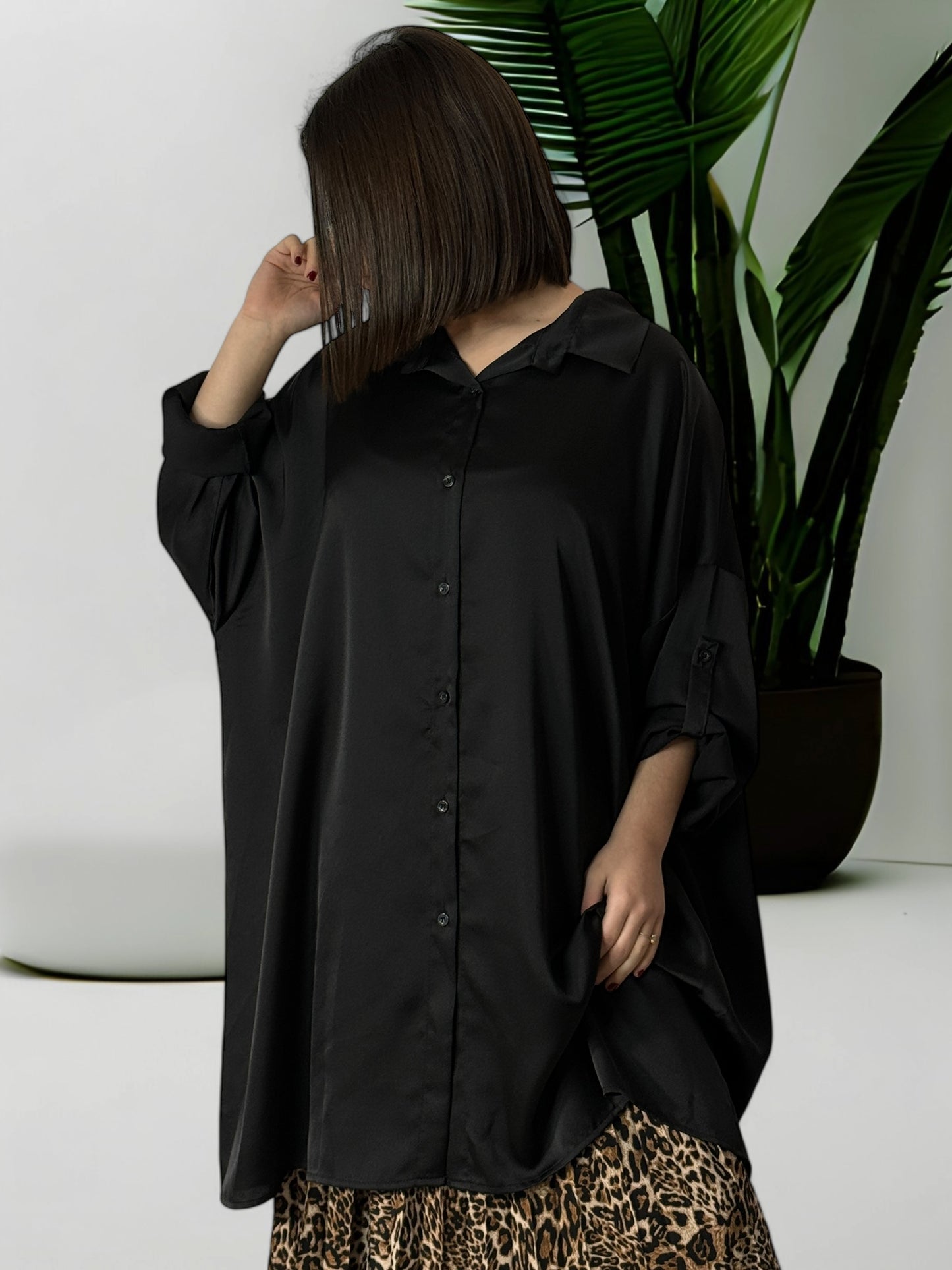 MONALISA - CHEMISE OVERSIZE NOIRE JUSQU'A LA TAILLE 56