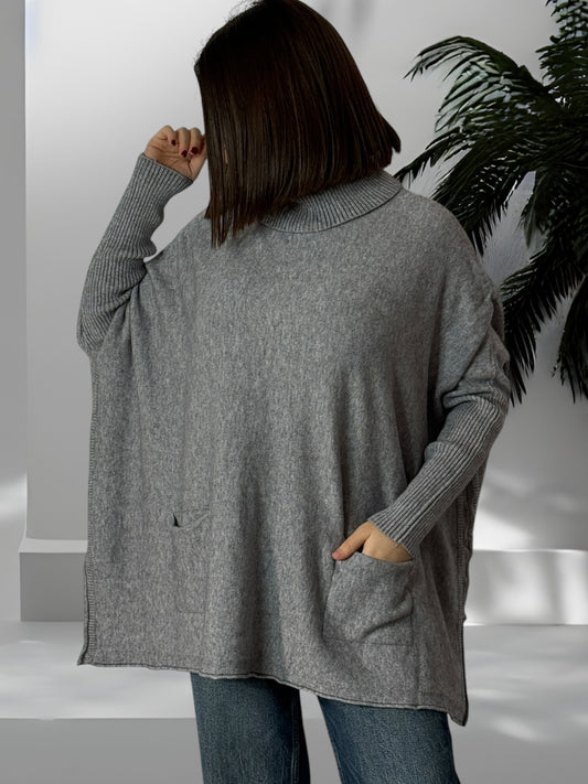 ANDY - PULL OVERSIZE GRIS JUSQU'A LA TAILLE 60