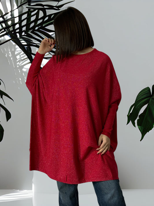 CELINE - PULL OVERSIZE ROUGE SCINTILLANT JUSQU'A LA TAILLE 60