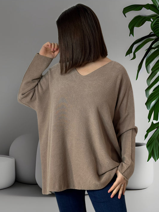 BONNY - PULL OVERSIZE TAUPE JUSQU'A LA TAILLE 54