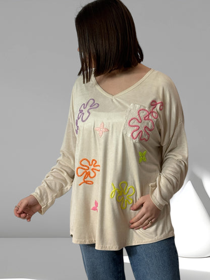 THEO - T-SHIRT BEIGE AVEC MOTIFS JUSQU'A LA TAILLE 50