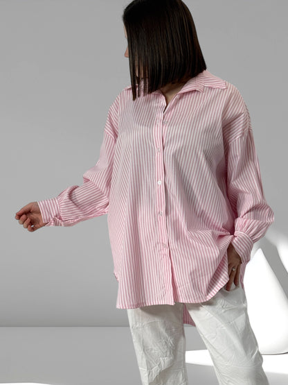 BABETH - CHEMISE ROSE A RAYURE JUSQU'A LA TAILLE 52/54