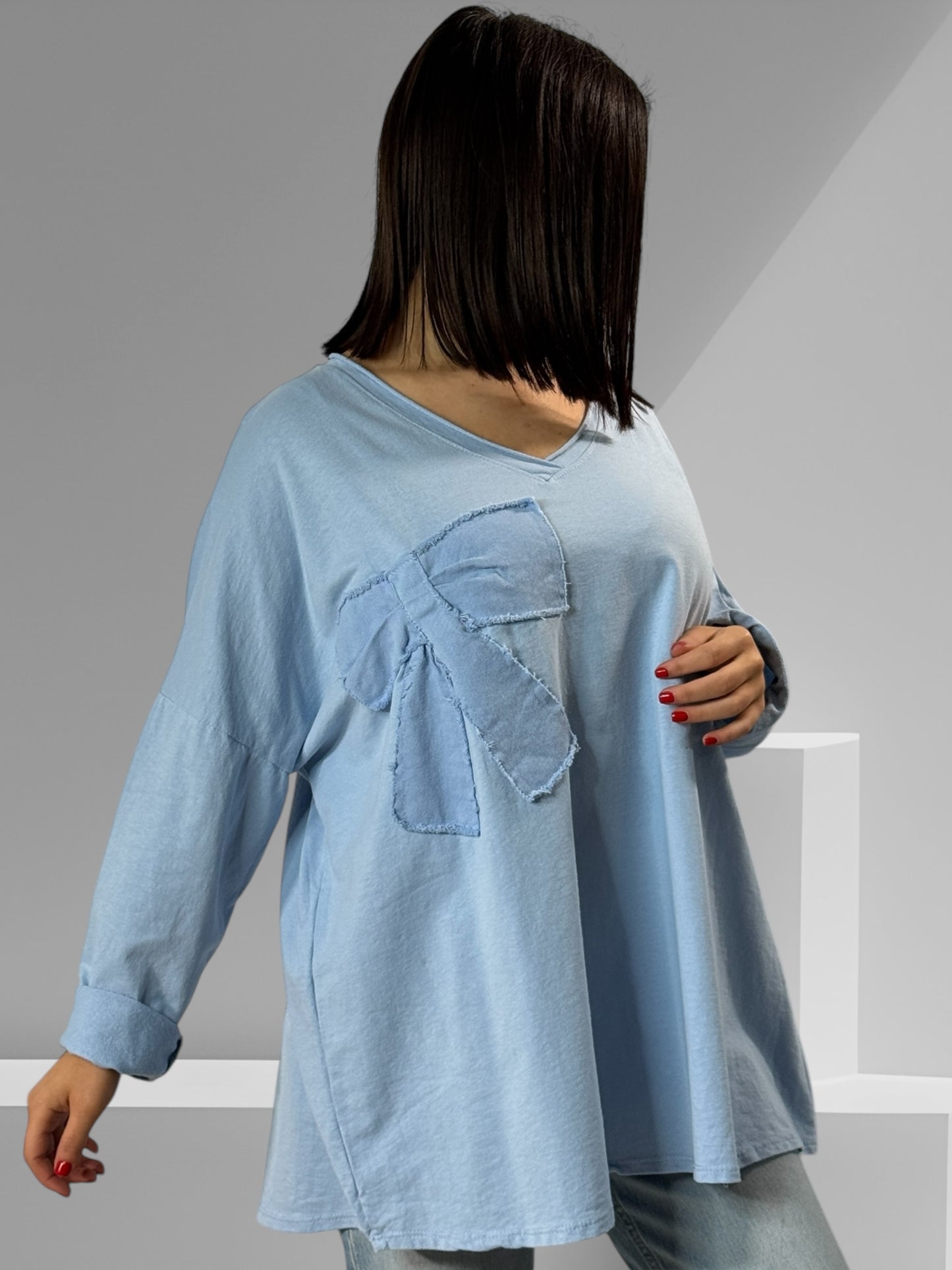 CORALINE - T-SHIRT BLEU CIEL EN COTON OVERSIZE JUSQU'A LA TAILLE 52