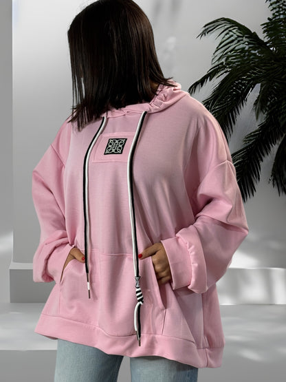 RAPHAELO - SWEAT OVERSIZE ROSE A CAPUCHE JUSQU'A LA TAILLE 54/56