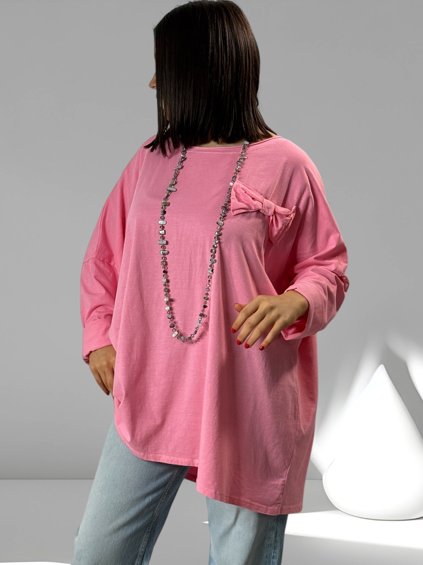 DELICE - T-SHIRT ROSE EN COTON OVERSIZE JUSQU'A LA TAILLE 52/54