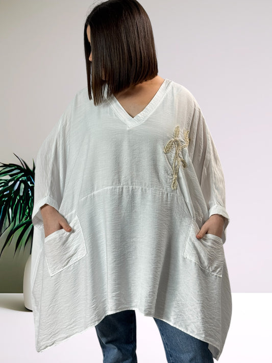 MORGANE - TUNIQUE OVERSIZE BLANCHE JUSQU'A LA TAILLE 58/60