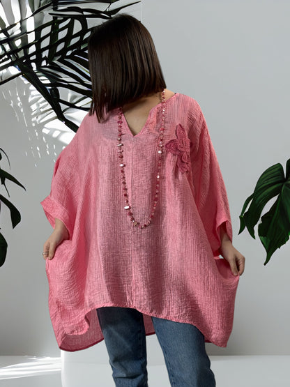 KATHY - TUNIQUE OVERSIZE ROSE JUSQU'A LA TAILLE 56