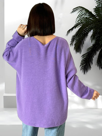 LARA - PULL OVERSIZE LILAS JUSQU'A LA TAILLE 54