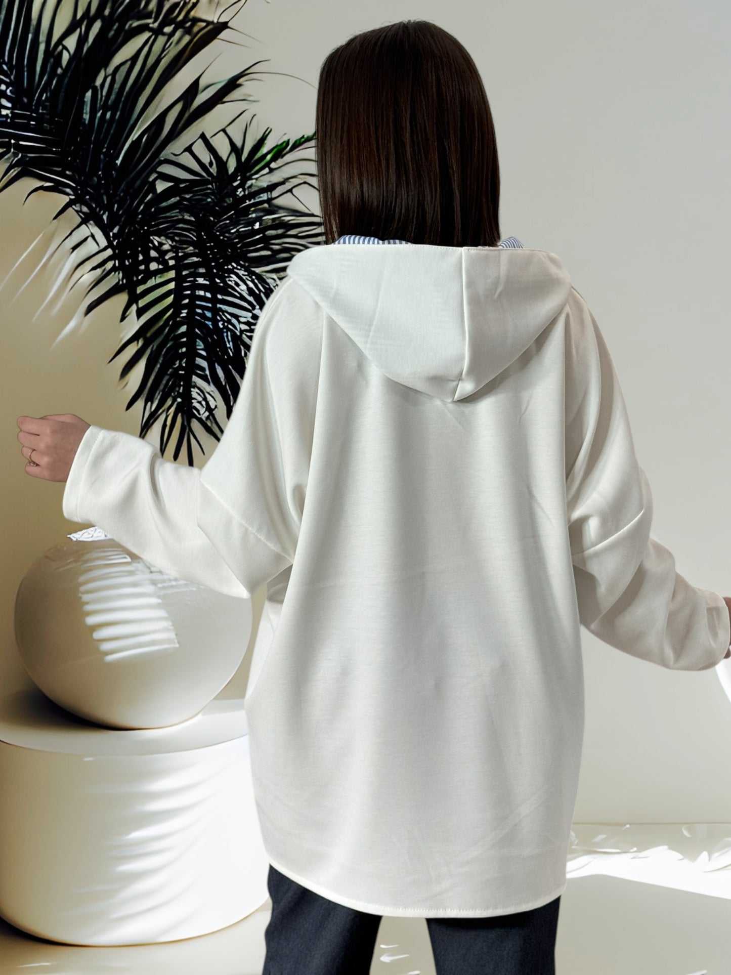 BORIS - SWEAT OVERSIZE BLANC AVEC CAPUCHE JUSQU'A LA TAILLE 54