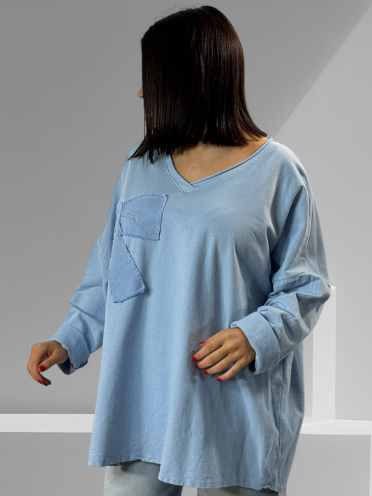 CORALINE - T-SHIRT BLEU CIEL EN COTON OVERSIZE JUSQU'A LA TAILLE 52