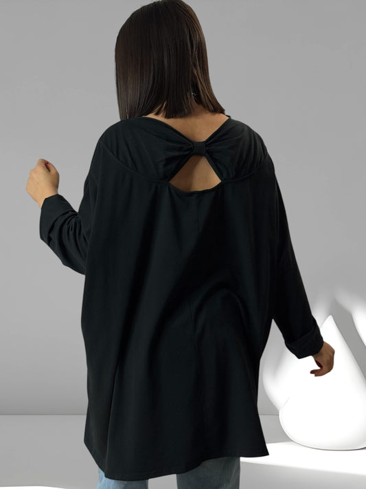 DELICE - T-SHIRT NOIR EN COTON OVERSIZE JUSQU'A LA TAILLE 52/54