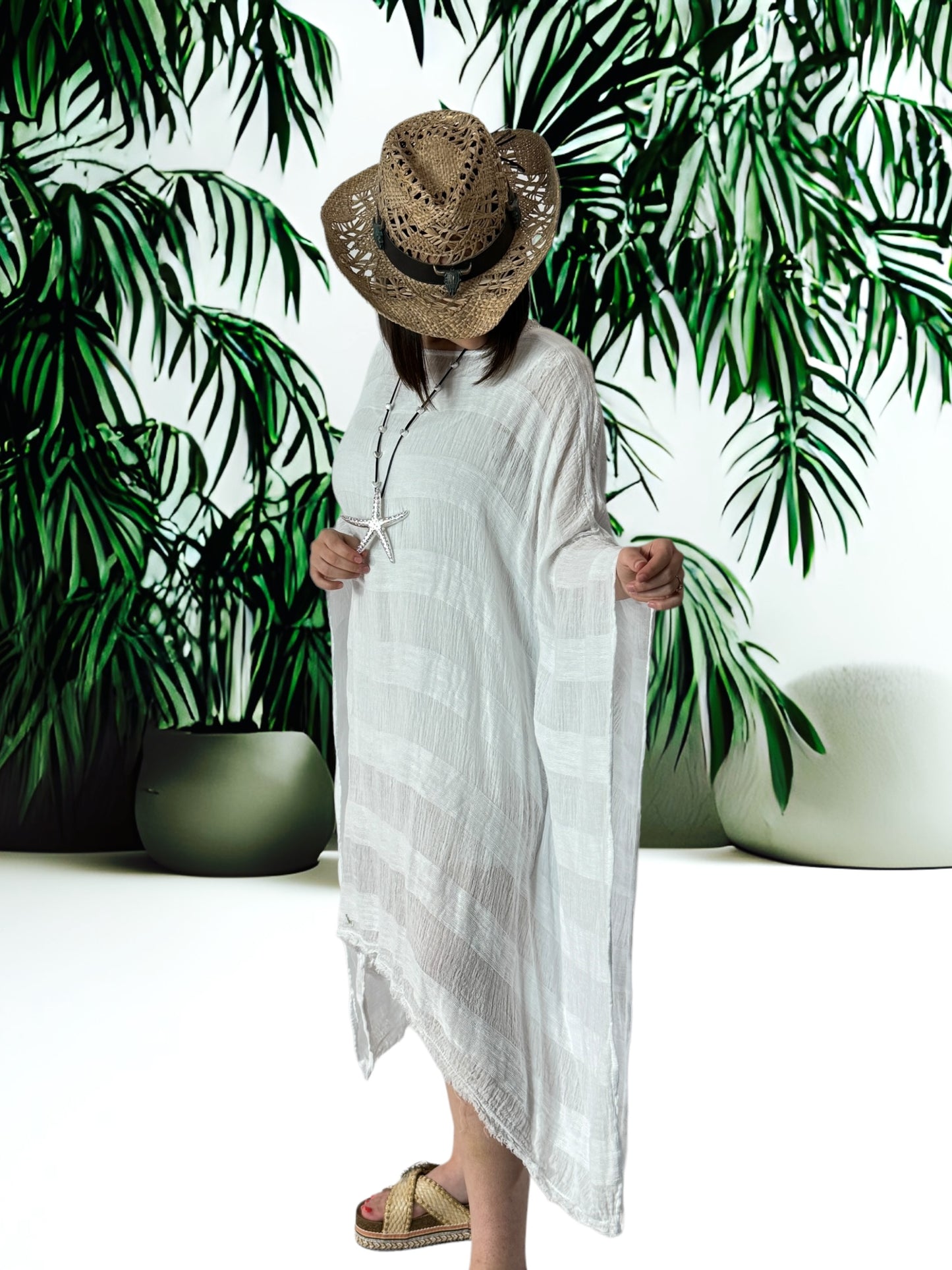 NINON - TUNIQUE OVERSIZE BLANCHE EN LIN ET COTON JUSQU'A LA TAILLE 54