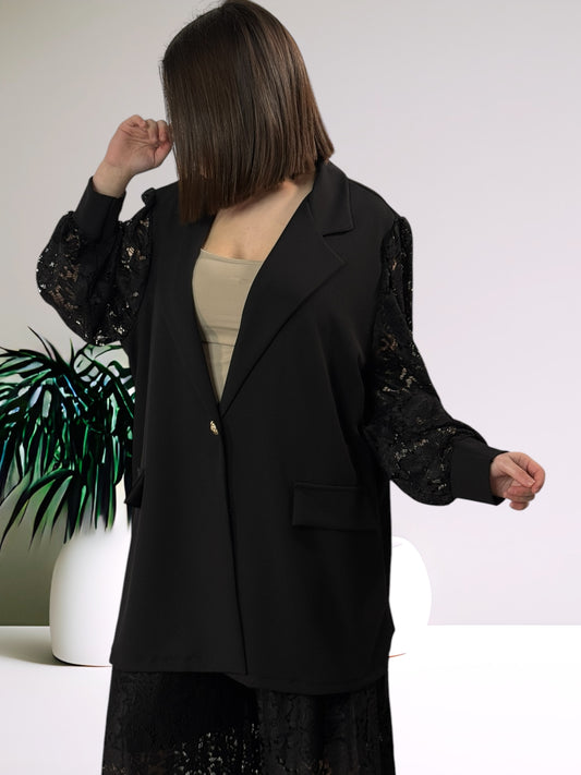 GIULIA - BLAZER NOIR MANCHES EN DENTELLE JUSQU'A LA TAILLE 54