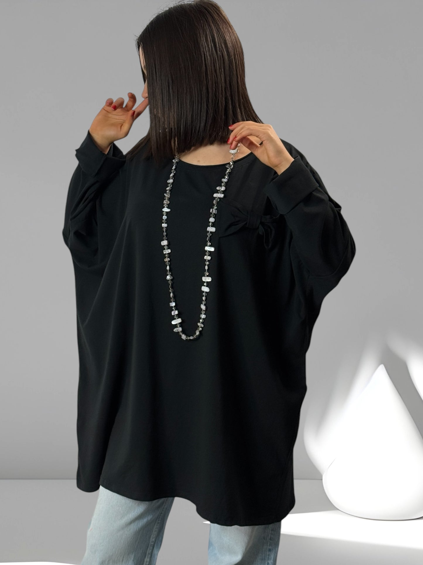 DELICE - T-SHIRT NOIR EN COTON OVERSIZE JUSQU'A LA TAILLE 52/54