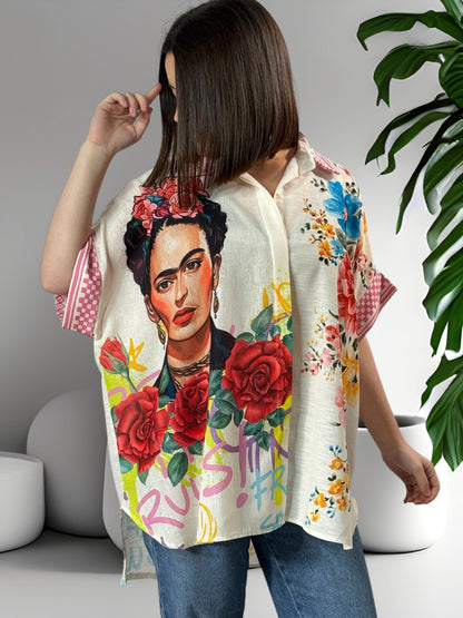 NATHY - CHEMISE OVERSIZE FRIDA KAHLO JUSQU'A LA TAILLE 56