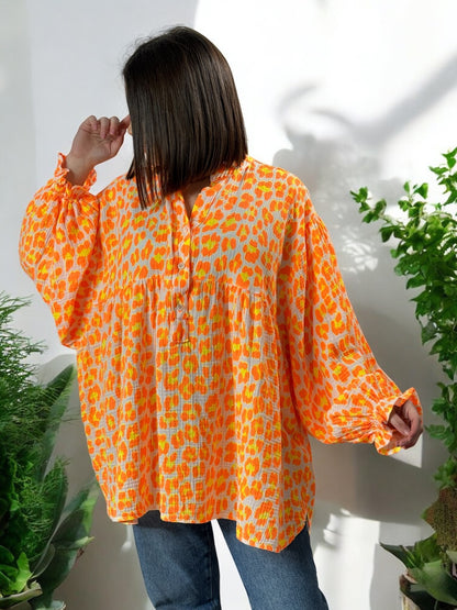 LAURA - BLOUSE OVERSIZE LEOPARD EN COULEUR EN COTON JUSQU'A LA TAILLE 54