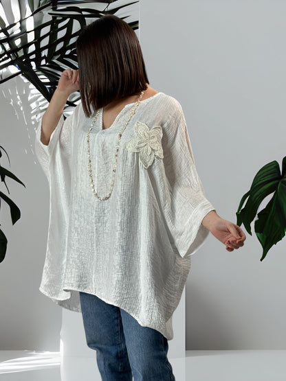 KATHY - TUNIQUE OVERSIZE BLANCHE JUSQU'A LA TAILLE 56