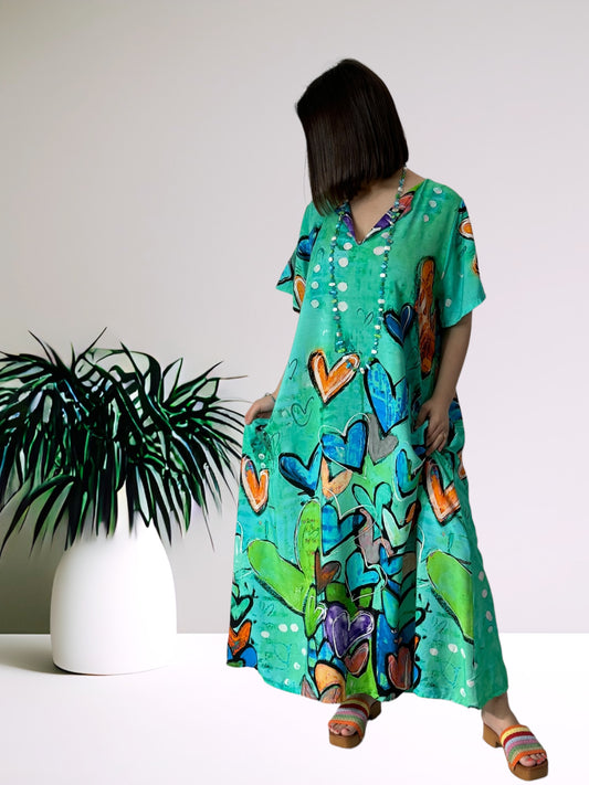 LOVELY - ROBE OVERSIZE LAGON A MOTIF JUSQU'A LA TAILLE 48/50