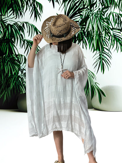 NINON - TUNIQUE OVERSIZE BLANCHE EN LIN ET COTON JUSQU'A LA TAILLE 54